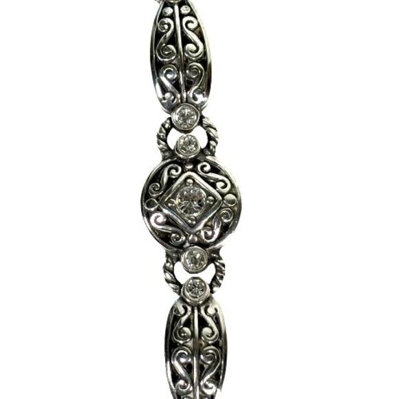 BRIGHTON Deco Lace Bracelet Silver Plated w/Cubic Zirconia Stones/ Rhinestones - Picture 6 of 16
